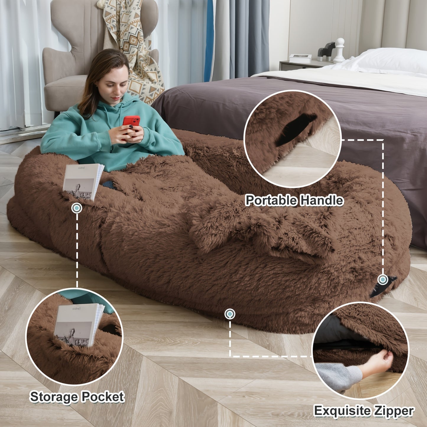 Human Dog Bed Extra Large - 70x44x11 Inch Washable Faux Fur Orthopedic Dog Bed for People & Pets, Non-Slip Giant Dog Bed with Removable Cover, Napping Lounger for Adults & Dogs in Multiple Colors