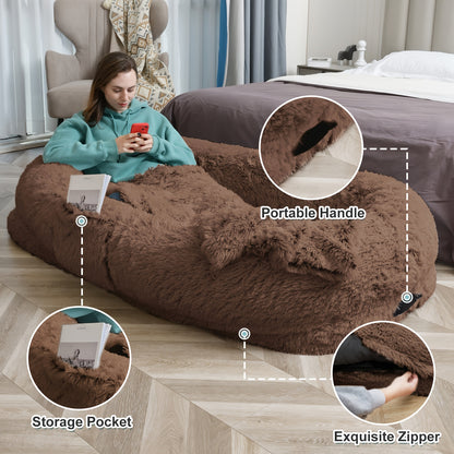 Human Dog Bed Extra Large - 70x44x11 Inch Washable Faux Fur Orthopedic Dog Bed for People & Pets, Non-Slip Giant Dog Bed with Removable Cover, Napping Lounger for Adults & Dogs in Multiple Colors