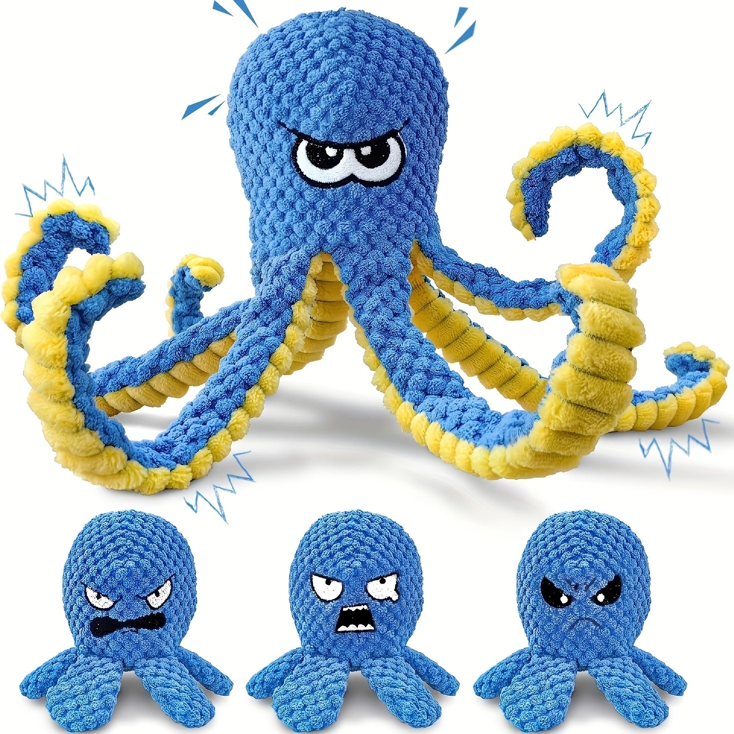 1/2/4Pack Tough Dog Toys, Stuffed Dog Chew Toys, Large Dog Toys to Keep Them Busy, Interactive Dog Toys, Squeaky Dog Toys, Tug of War Dog Toy, Crinkle Dog Toy (Blue Octopus)
