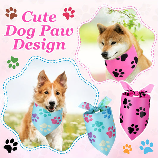 Dog Bandanas 50-Pack Paw Print Triangle Kerchief Bulk Set – Pet Costume Bibs for Dogs & Cats, Party Accessories for Grooming Salons, Puppy Photoshoots & Holiday Celebrations