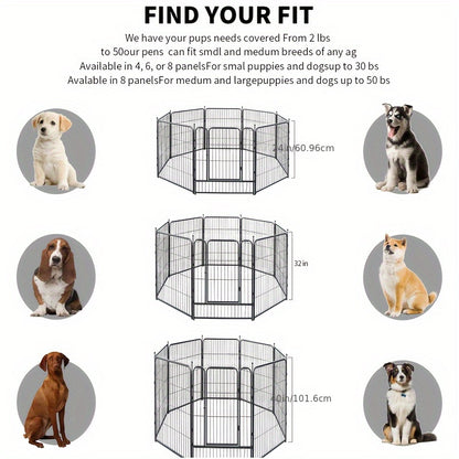 Outdoor Dog Enclosure Fence Panels – 32" Heavy Duty Hammer Design Dog Playpen, Expandable Garden Barrier for Small to Medium Dogs, 8 / 16 / 24 / 32 Panel Options