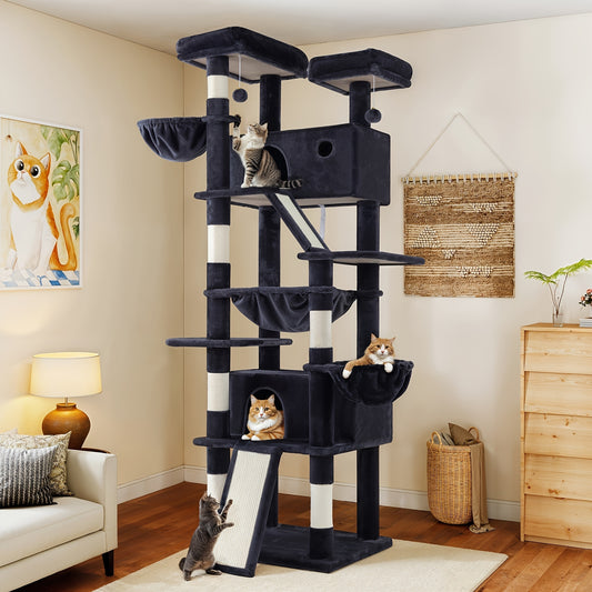 Cat Tree Tower Multi-Level for Indoor Cats - Cat Furniture with Sisal Scratching Posts, Plush Perches, Hammock, Basket & Corner Condo Cave, Hanging Toys & Climbing Ramp, Multiple Sizes & Colors