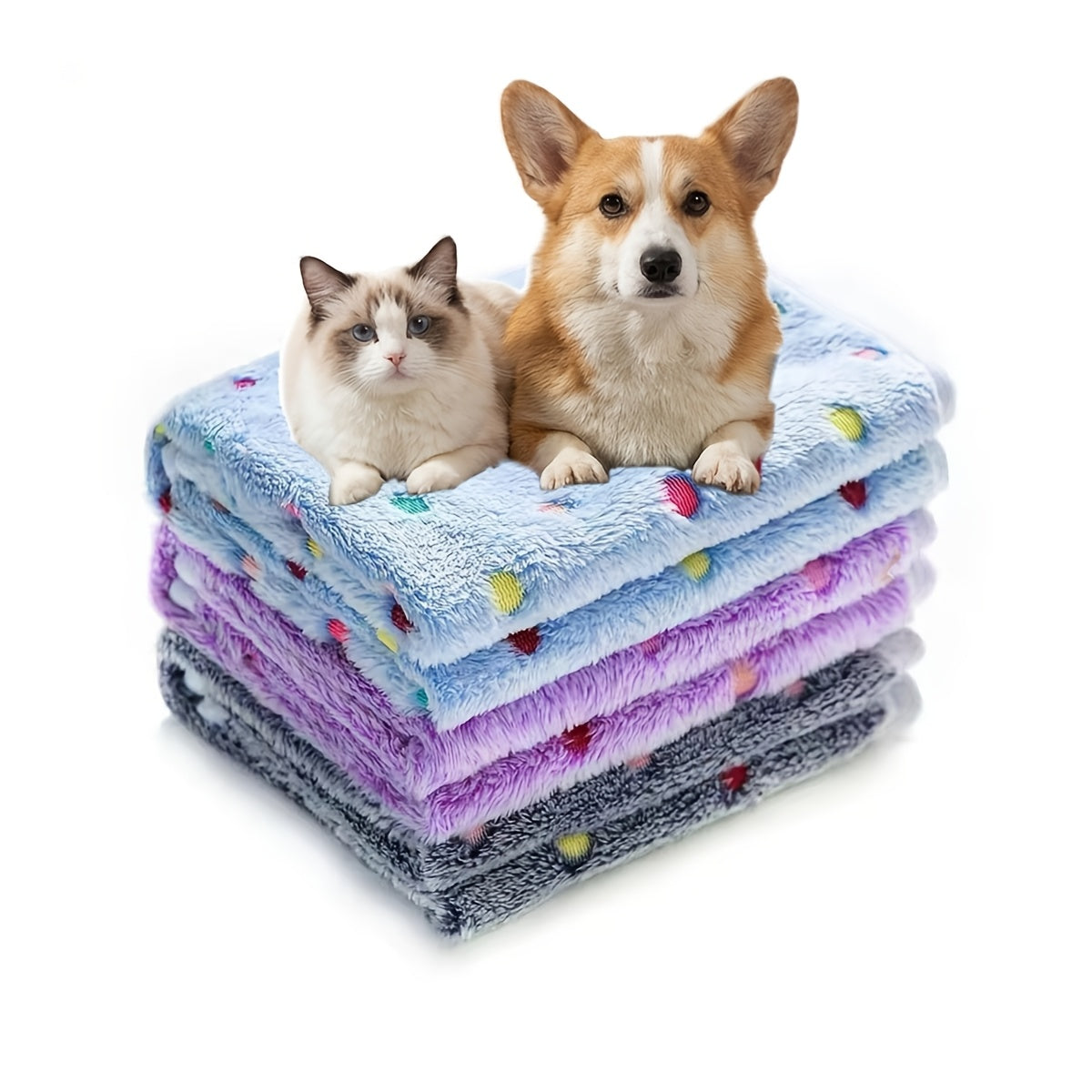 1 Pack 3 Blankets Super Soft Fluffy Premium Fleece Pet Blanket Flannel Throw for Dog Puppy Cat Paw Brown/Pink/White(Free Pet Drying Towel Included)