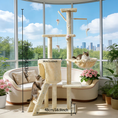 Cat Tree Tower for Indoor Cats Large Multi-Tier with Sisal Scratching Posts, Plush Perches, Hammock, Condo Cave & Hanging Toys - Sturdy Climbing Ramp Cat Furniture for Kittens & Adult Cats