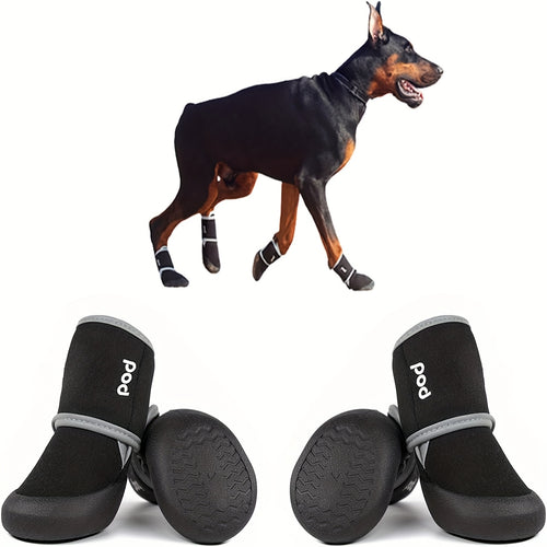 Dog Boots Waterproof Non-Slip Reflective Shoes for Medium & Large Dogs – Soft Wear-Resistant Paw Protector with Safety Reflective Tape, All-Season Dog Footwear