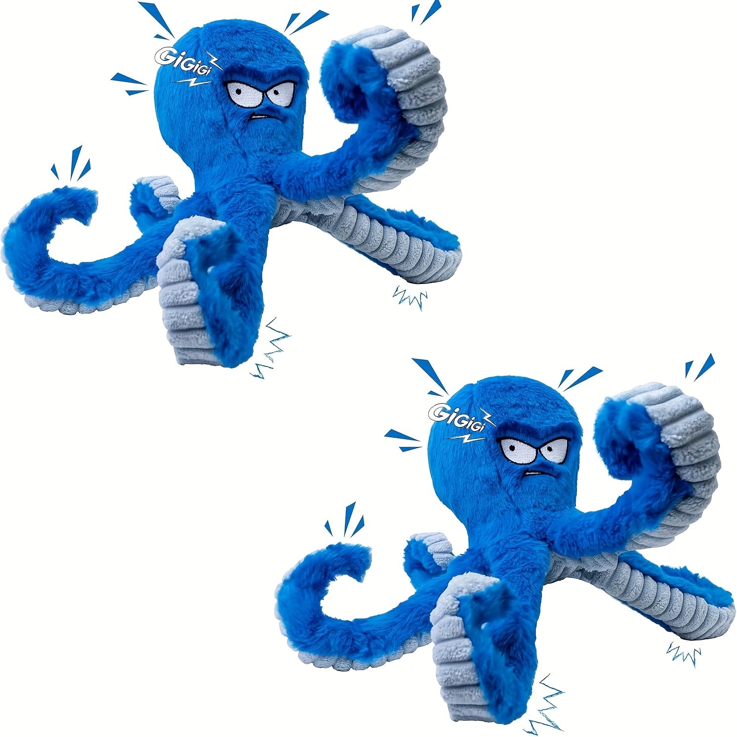 1/2/4Pack Tough Dog Toys, Stuffed Dog Chew Toys, Large Dog Toys to Keep Them Busy, Interactive Dog Toys, Squeaky Dog Toys, Tug of War Dog Toy, Crinkle Dog Toy (Blue Octopus)