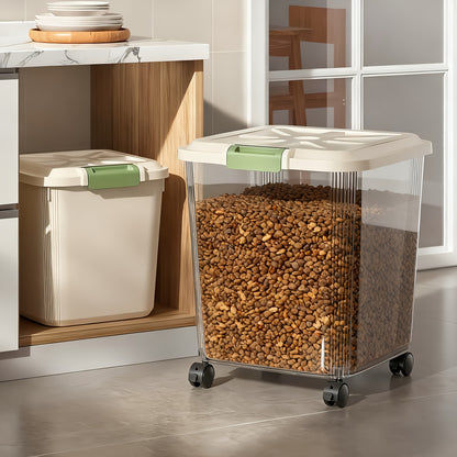 Pet Food Storage Container with Wheels – Lockable Lid Transparent Rolling Bin with Scoop for Dogs Cats & Birds, 11lb / 22lb / 33lb, Bonus Feeding Bowl Included