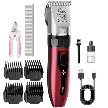 Pet Grooming Clippers Rechargeable with LED Display - Cordless Electric Dog Cat Hair Clipper, Detachable Blades 4 Guide Combs Low Noise, Professional Wireless Pet Trimmer with Accessories, Red