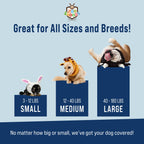 Zoo Snoods size chart for small, medium, and large dog snoods