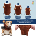 Size comparison chart showing small, medium, and large Zoo Snoods on different dog breeds