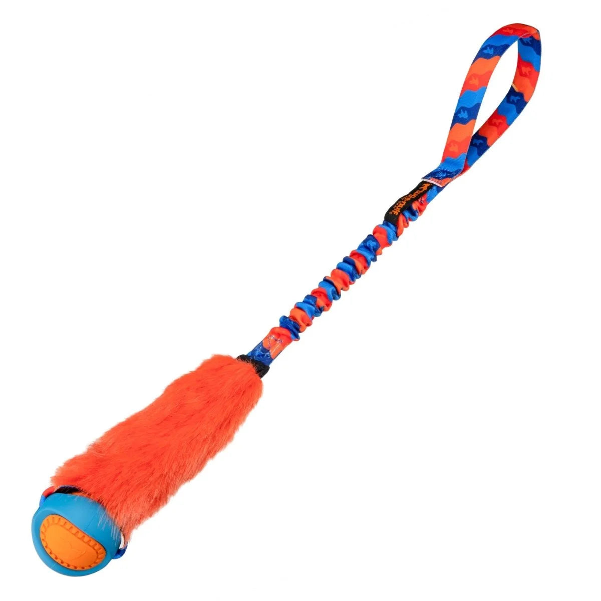 Faux Fur Bungee Ball Dog Tug Toy Orange Pattern