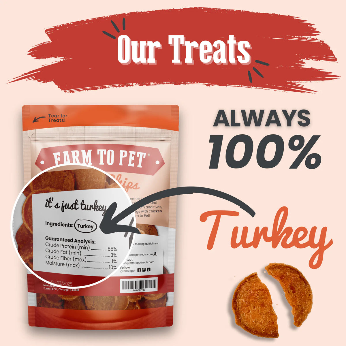 Turkey Chips for Dogs | All-Natural Single-Ingredient Healthy Dog Treats product image 2