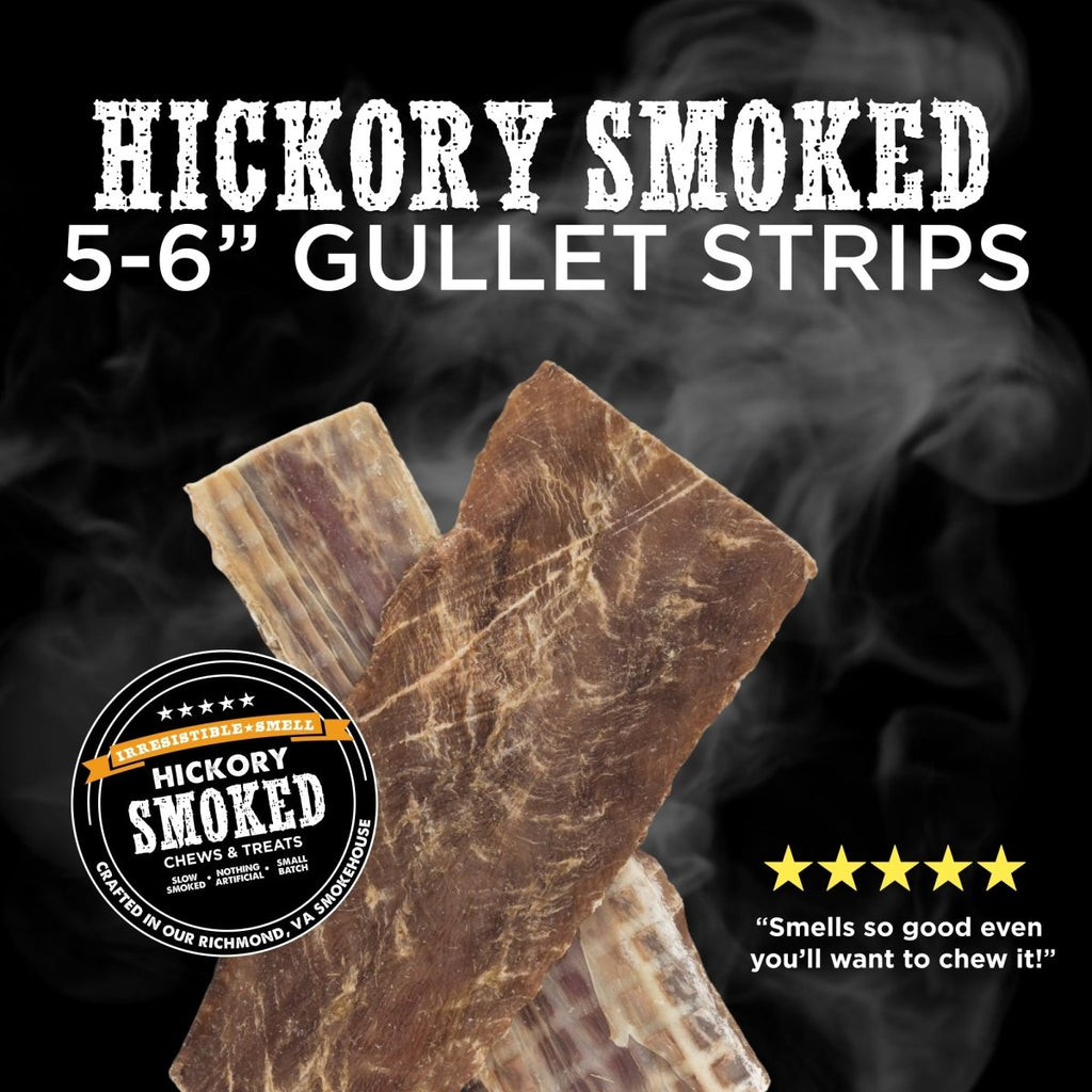 Two Best Bully Sticks Hickory Smoked Sampler Boxes are shown on a black background with product branding, a five-star review, and visible smoke effects.