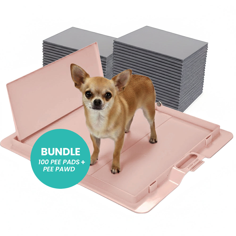 Pink Pee PAWD® dog potty training pee pad holder by KindTail, designed for easy training and mess containment.