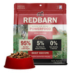 Best Air Dried Food. Redbarn Powerfood High Protein Beef Recipe dog food package with a bowl full of food in the background.