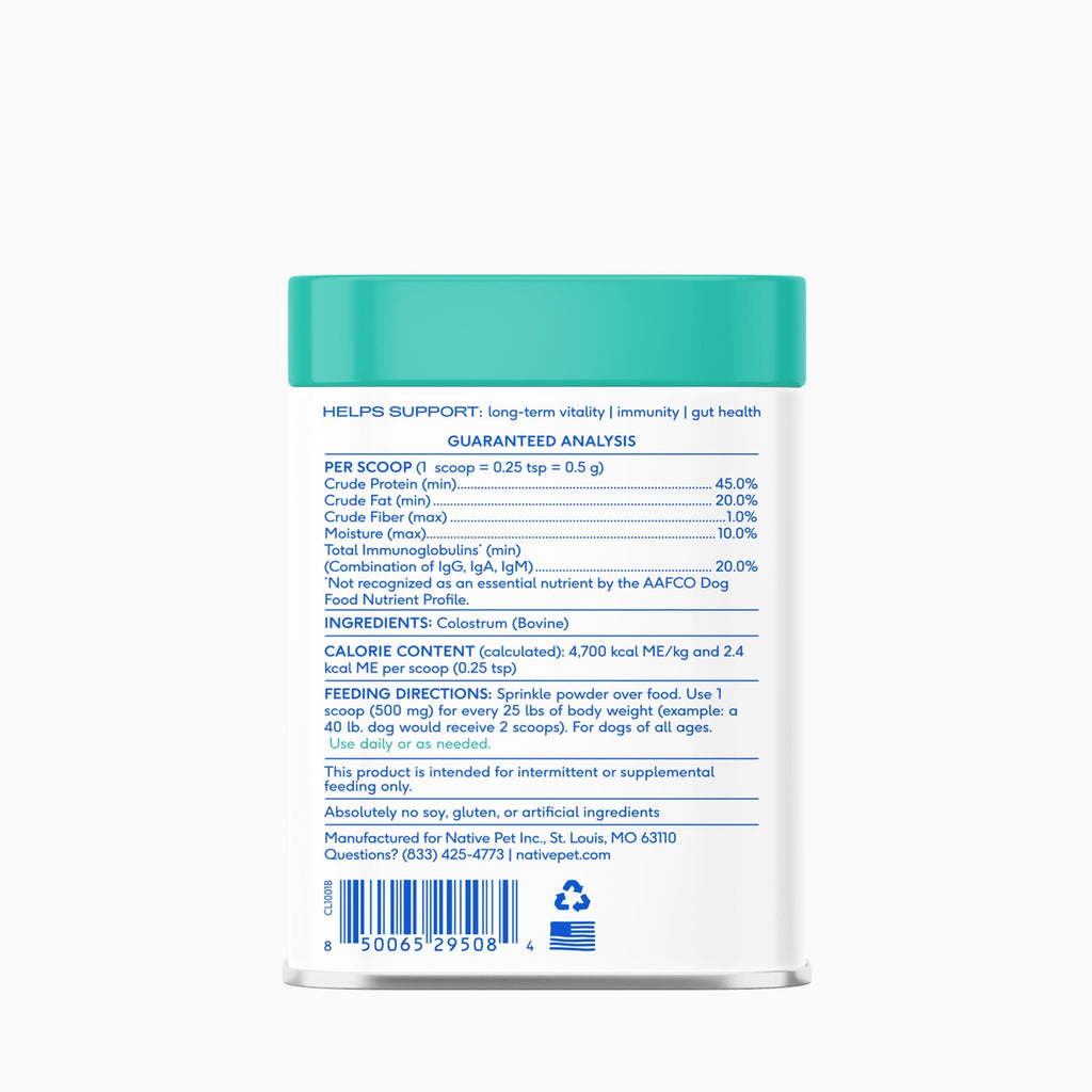 Native Pet Colostrum for Dogs - Back of Package