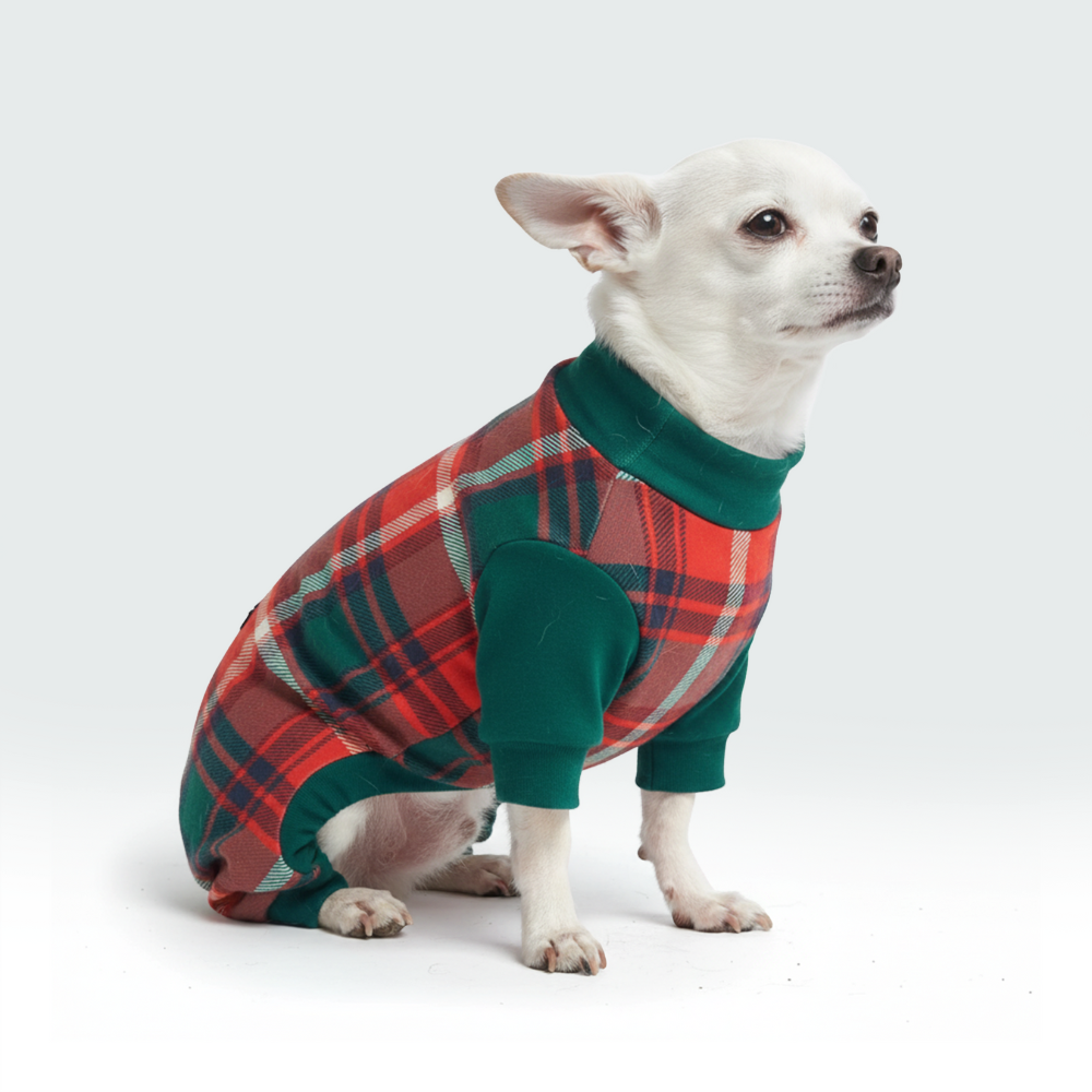 Green and Red Plaid Dog Pajamas, S