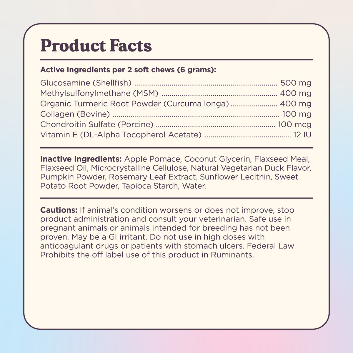 Radiant | Hip x Joint Supplement Product Facts