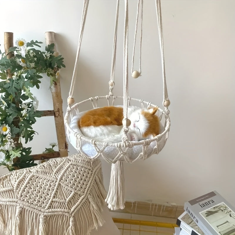 1 Extra Large Hand-woven Rope Cat Hammock, Pet Swing Bed, Indoor Cat Nest Basket, Providing A Comfortable Resting Space for Cats, Suitable for Two Cats to Sleep, Super Load-bearing, Durable And Will Not Break, 40cm Diameter, 15.75in
