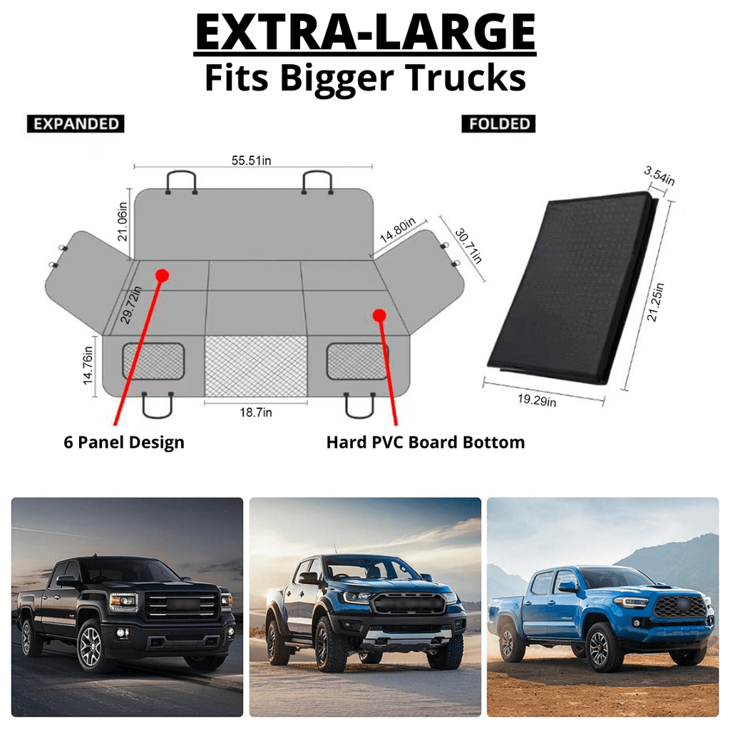 Waterproof Hard Bottom Car & Truck Seat Foldable Hammock Cover With Storage Pockets, Side Flaps, Headrest Straps, Seat