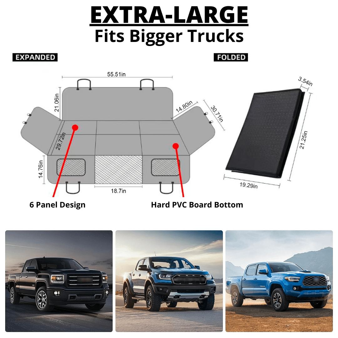 Waterproof Hard Bottom Car & Truck Seat Foldable Hammock Cover With Storage Pockets, Side Flaps, Headrest Straps, Seat