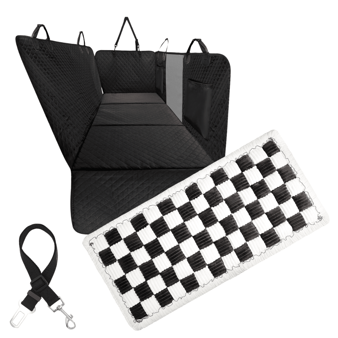 Waterproof Hard Bottom Car & Truck Seat Foldable Hammock Cover With Storage Pockets, Side Flaps, Headrest Straps, Seat