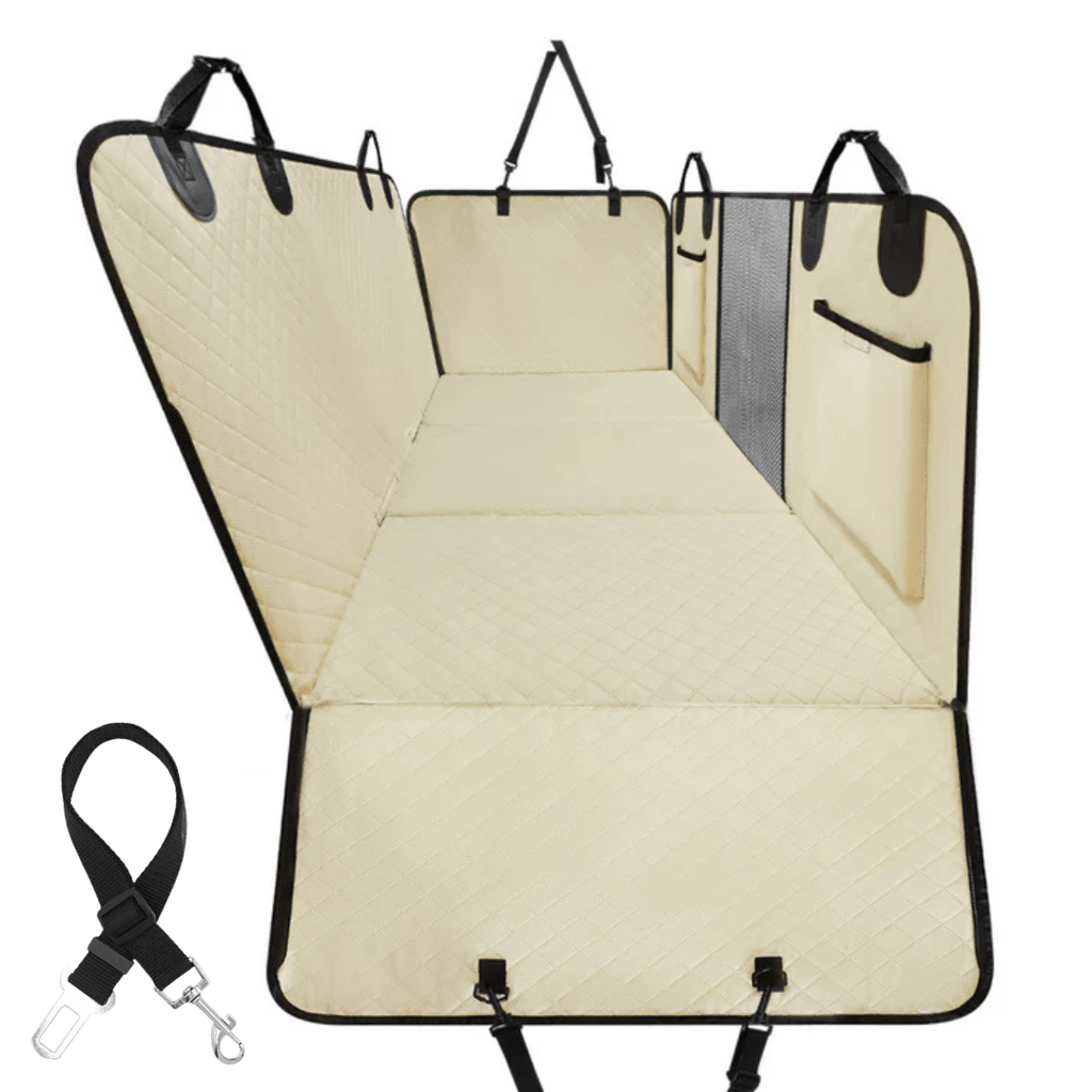 Waterproof Hard Bottom Car & Truck Seat Foldable Hammock Cover With Storage Pockets, Side Flaps, Headrest Straps, Seat
