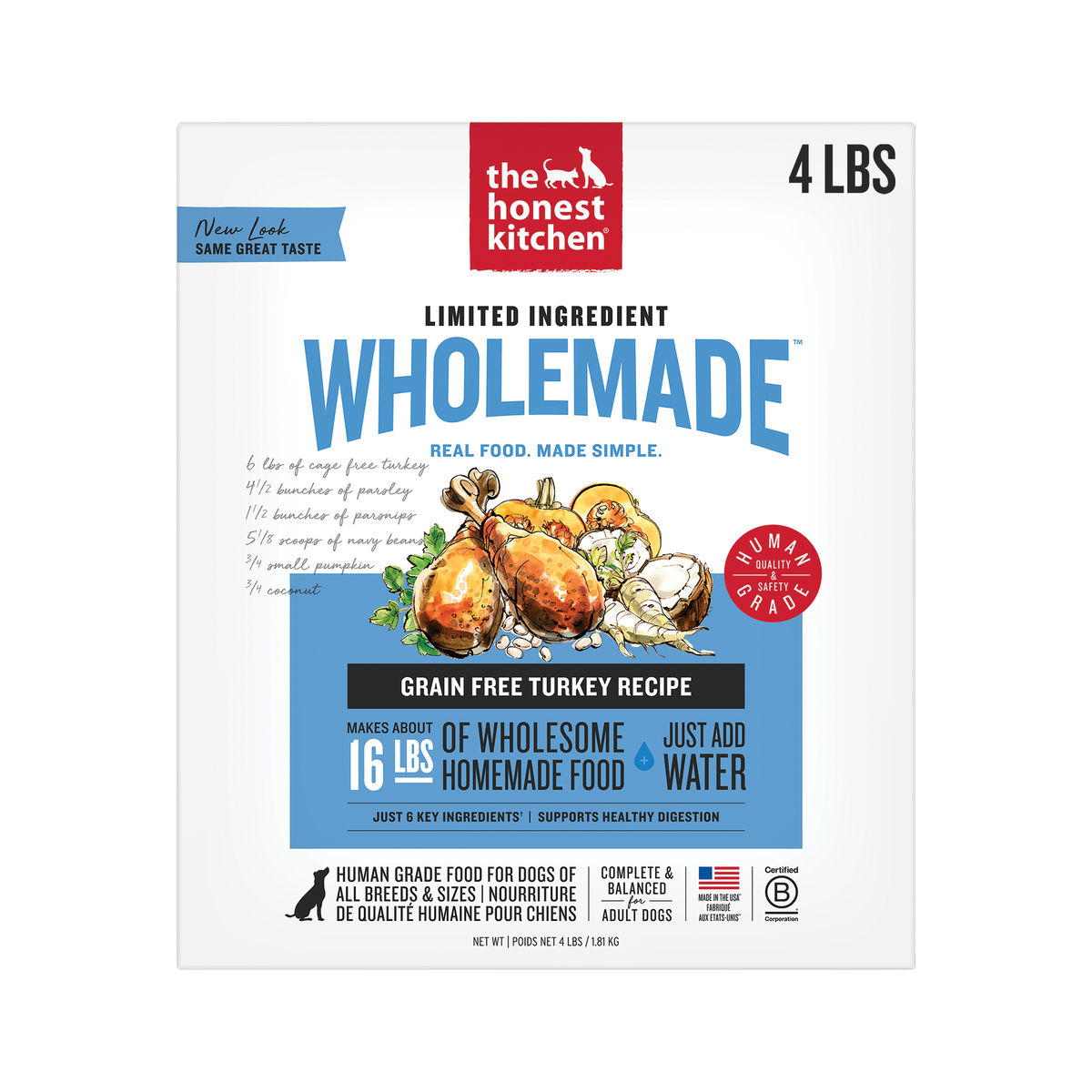 Wholemade Limited Ingredient Dehydrated Dog Food from The Honest Kitchen Grain Free Turkey Recipe ::4-lb