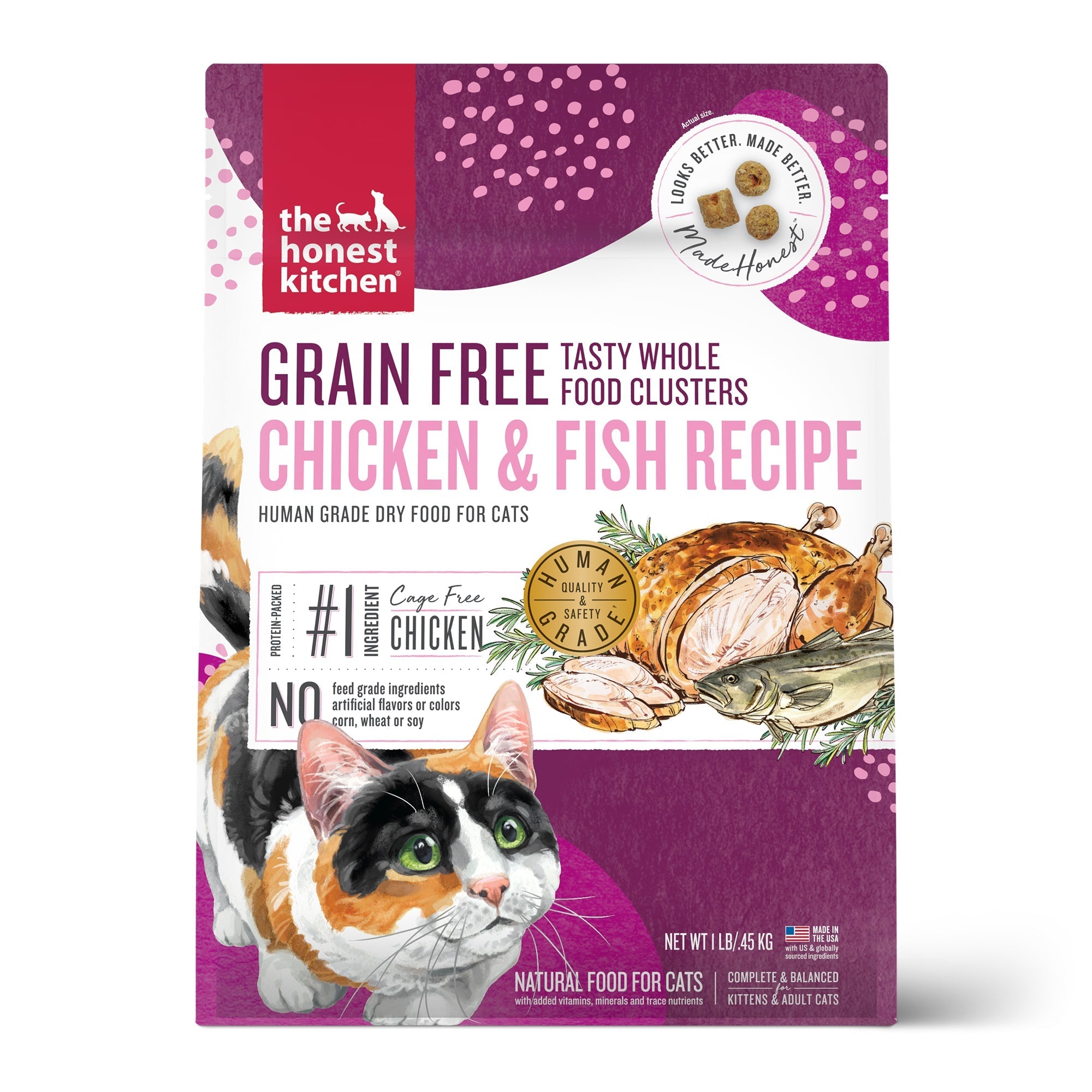 Chicken & Fish Whole Food Clusters Dry Cat Food from The Honest Kitchen ::1-lb