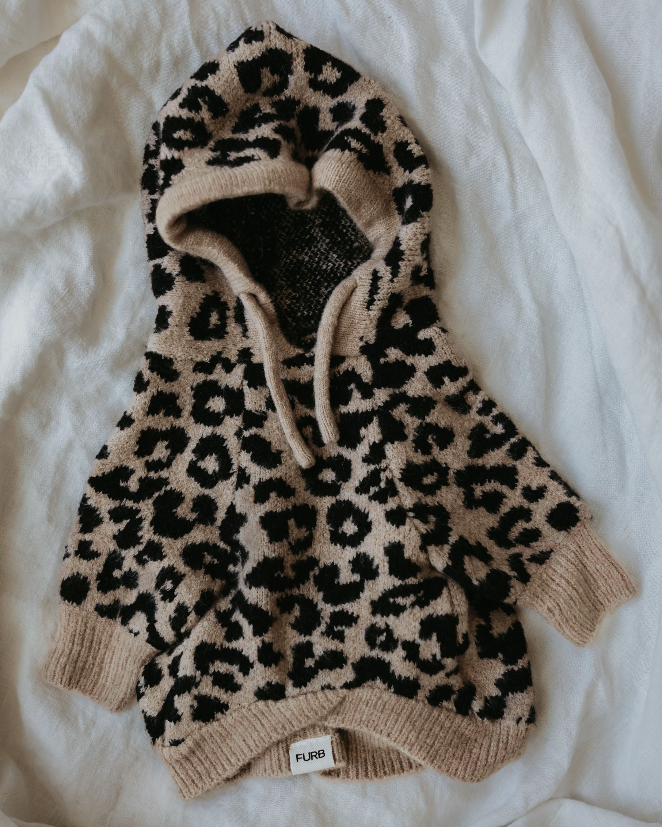 Leopard Print Stretch-Knit Dog Hoodie, 3XS
