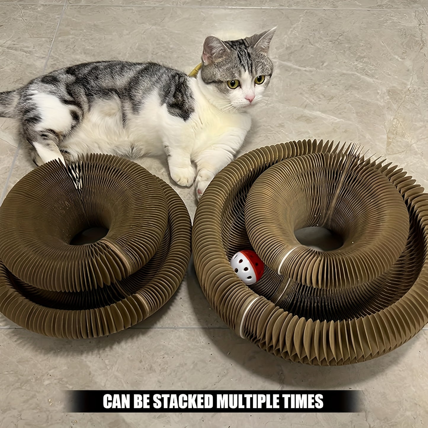 Cat Scratching Board Foldable Organ Design with Circular Ball Track & Bell Balls - Wear-Resistant Thickened Cardboard Scratcher, Interactive Indoor Cat Toy for All Ages