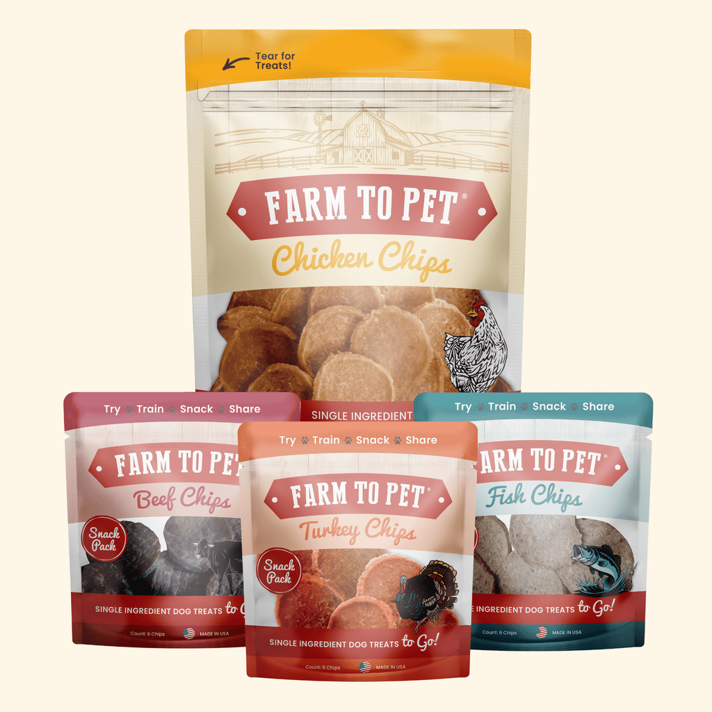 Puppy Packs 'n Snacks Dog Treat Starter Pack | Single-Ingredient Training Treats Chicken 4oz + Beef + Turkey + Fish Snack Pack