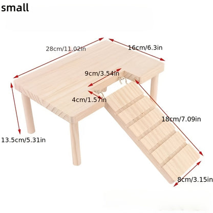 Hamster Climbing Toy – Two-Tier Wooden Platform with Stairs & Hiding Spot, Small Animal Cage Accessory for Golden Hamster, Gerbil, Mouse, Dwarf Hamster