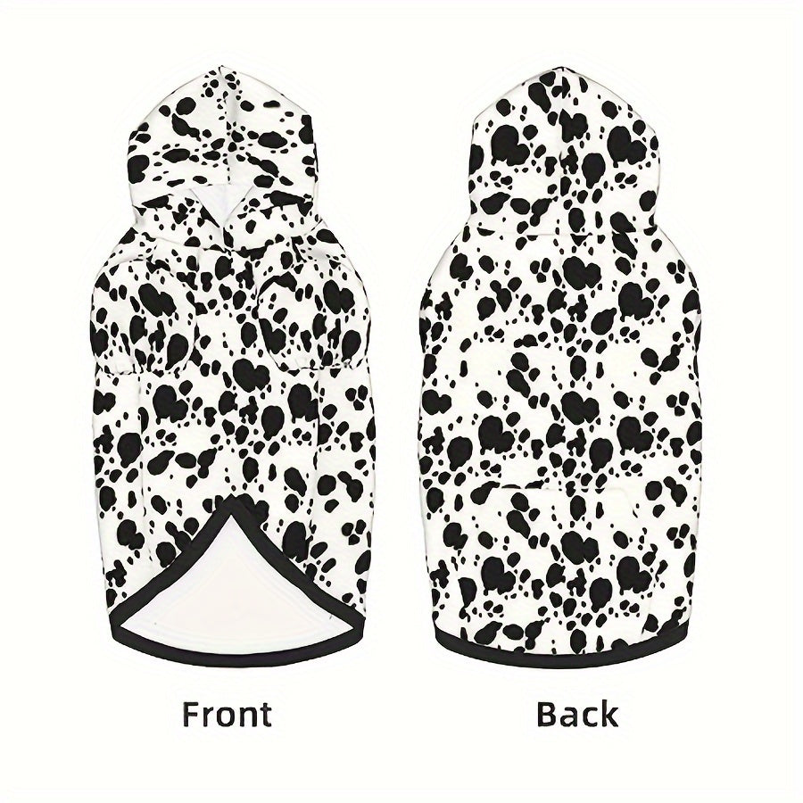 Dog Hoodie Dalmatian Print Pullover Sweatshirt – Soft Polyester Hooded Pet Costume for Small Medium Large Dogs, Autumn Winter Halloween Outfit, Elastic Ribbed Cuffs, Machine Washable