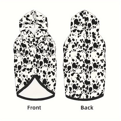 Dog Hoodie Dalmatian Print Pullover Sweatshirt – Soft Polyester Hooded Pet Costume for Small Medium Large Dogs, Autumn Winter Halloween Outfit, Elastic Ribbed Cuffs, Machine Washable