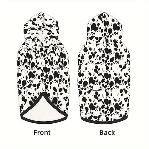 Dog Hoodie Dalmatian Print Pullover Sweatshirt – Soft Polyester Hooded Pet Costume for Small Medium Large Dogs, Autumn Winter Halloween Outfit, Elastic Ribbed Cuffs, Machine Washable