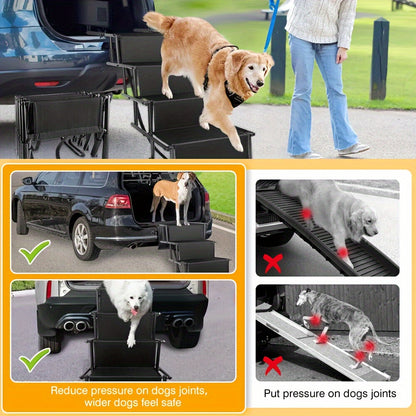 Dog Car Ramp Foldable Non-Slip – Collapsible Pet Ramp for Cars SUVs & Trucks, Lightweight Portable Dog Steps for Large Small Dogs, Easy to Clean, Safe Rubberized Bottom