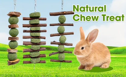 Grass Cake Chew Toys 3pcs – Natural Woven Hay Cake Teeth Grinding Strings for Hamsters, Rabbits & Small Pets, Dental Care Foraging Enrichment Toy