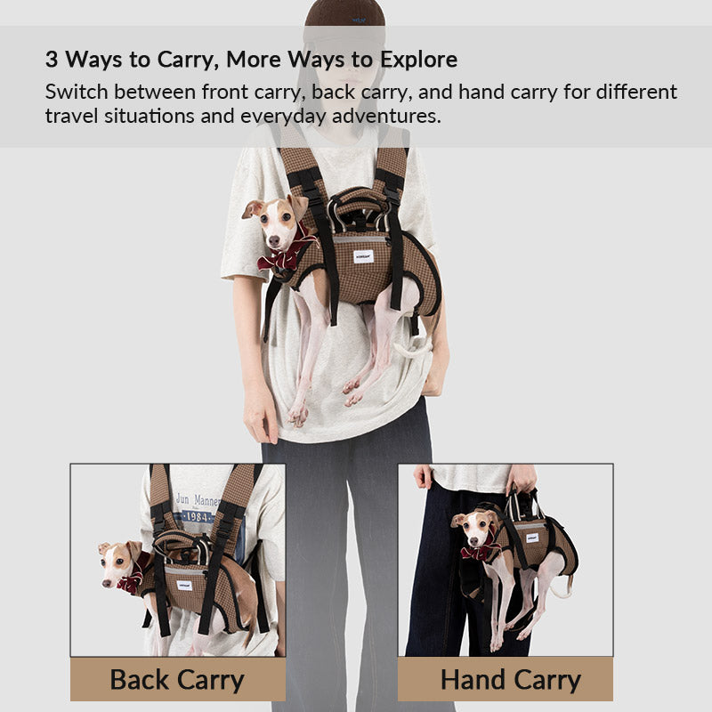Dog Carrier Backpack for Cool, Comfortable Walks, Travel and Hiking with Four-Leg-Out Airflow