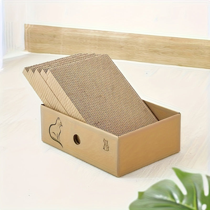 Cardboard Cat Scratching Board 5pcs Reversible Extra Large with Box Indoor Cat Scratch Pad Sofa Resting Playing Lounge Set Regular and XL