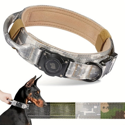 Tactical Dog Collar with AirTag Holder and Handle Adjustable Heavy Duty PC Case GPS Tracking Compatible for Medium Large Dogs M L XL 9 Colors No AirTag