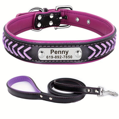 Personalized Dog Collar & Leash Set with Engraved Name Tag – Reflective Custom Collar for Small, Medium & Large Dogs and Cats | XS–XL
