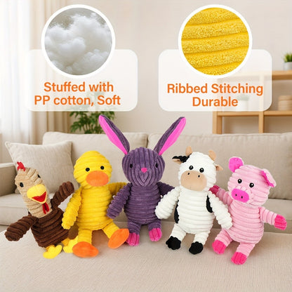 Squeaky Plush Dog Toys Pack of 5 - Stuffed Animal Dog Toy Bundle with Embroidered Safety Eyes, Washable Soft Chew Toys for Small Medium Large Dogs, Cute Puppy Gift Set - Pig Frog Elephant Chicken Fox