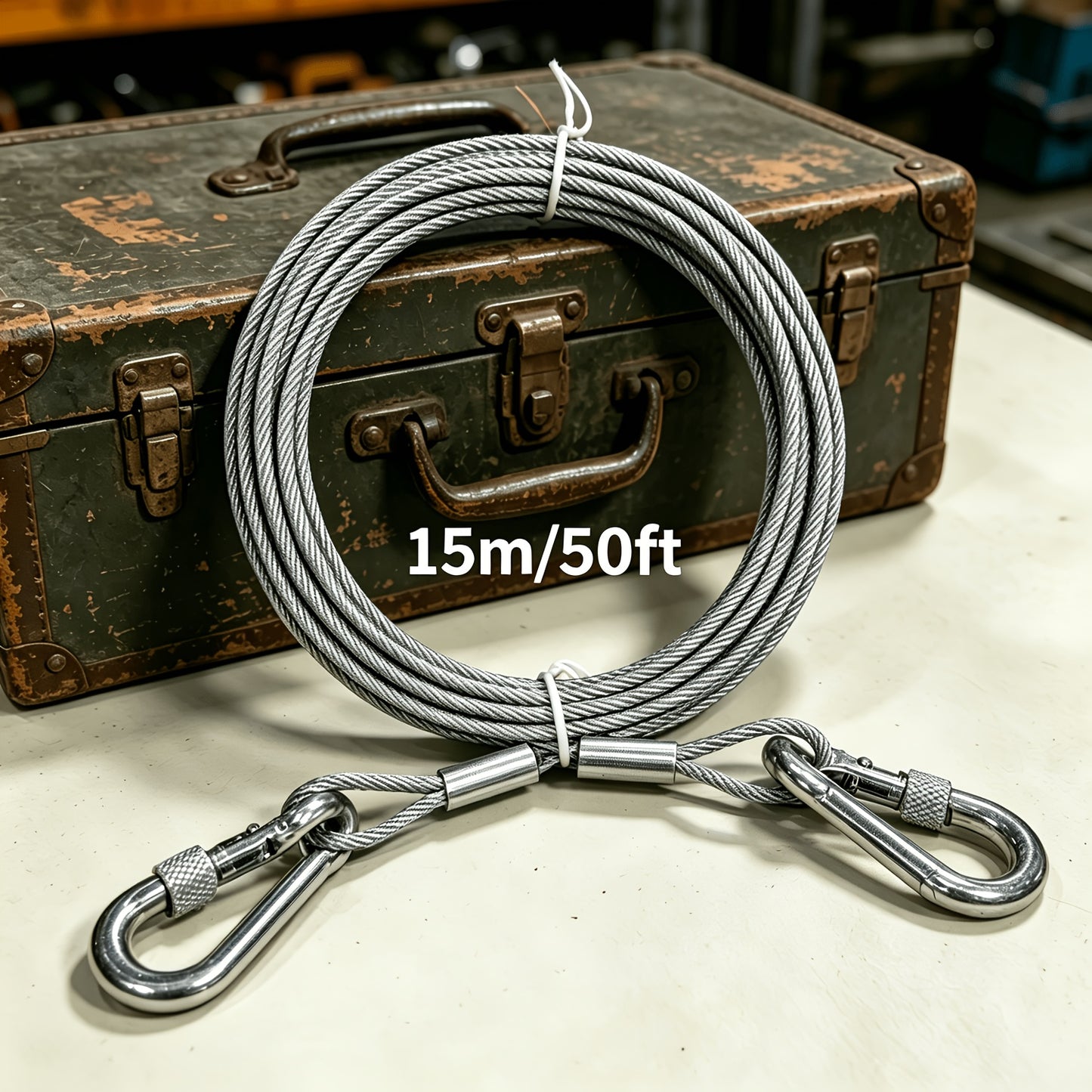 Stainless Steel Dog Leash Reflective Rust-Resistant Heavy Duty Cable Tie-Out for Medium Large Dogs Outdoor Yard Camping 3XL 4XL Multiple Lengths Silvery Grey