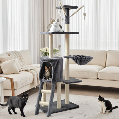 Cat Tree Tower Multi-Level with Cat Bed, Condo & Sisal Scratching Post – 3 or 4 Tier Indoor Cat Tree for Large Cats, Kitten & Senior Cats, Modern Cat Furniture with Teaser Toys & Climbing Perch