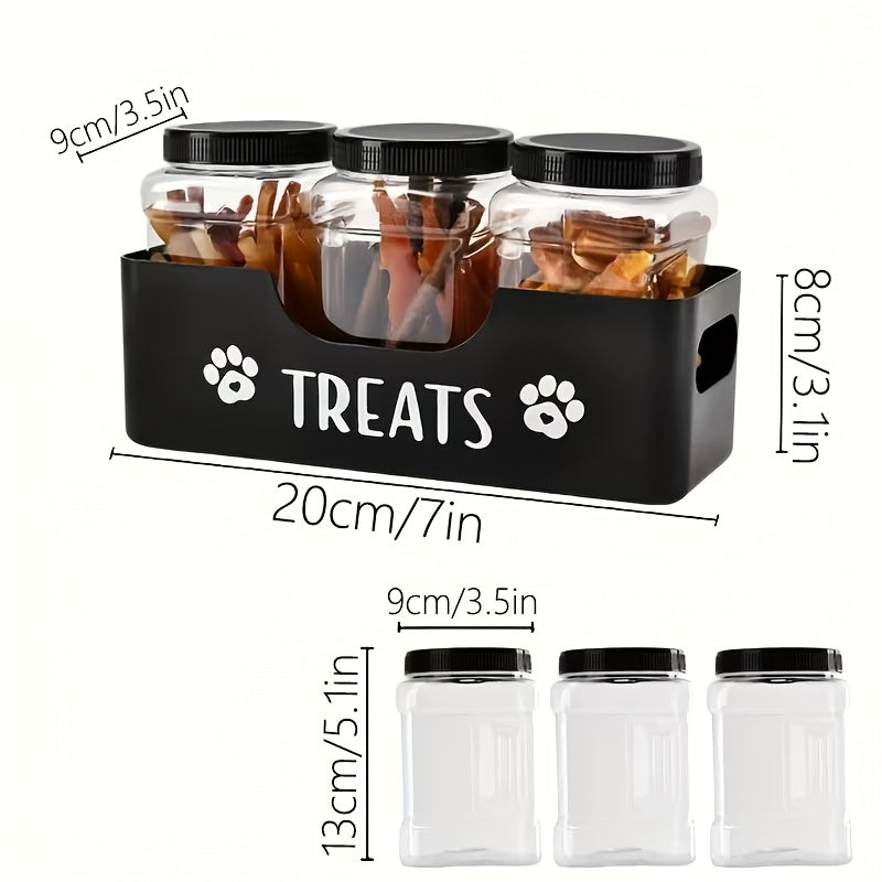 Airtight Pet Food Storage Container Set - 3pcs Plastic Jars with Lids, Farmhouse Style Snack Box for Dogs & Cats, Durable BPA-Free Treat Organizer, Kitchen Counter Canister Set, Black