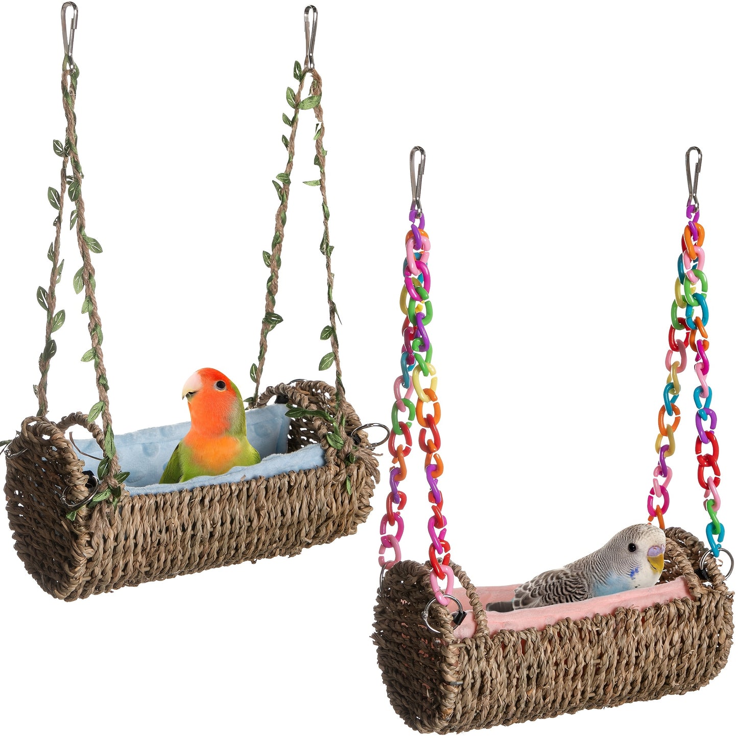 Parrot Nest with Mat Rattan Swing Toy All Season Bird Hammock Hanging Perch for Baby Parrots Cockatiels Conures Budgies Colorful Chain Included