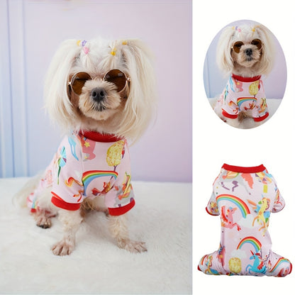 Puppy Clothes Set 4pcs Dog Cat Pajamas Onesie for Small Breeds Boys Girls, Spring Summer Shirts for Chihuahua Yorkshire Terrier Cats, Cute Mixed Color Pet Clothing Bundle, Sizes S M XL