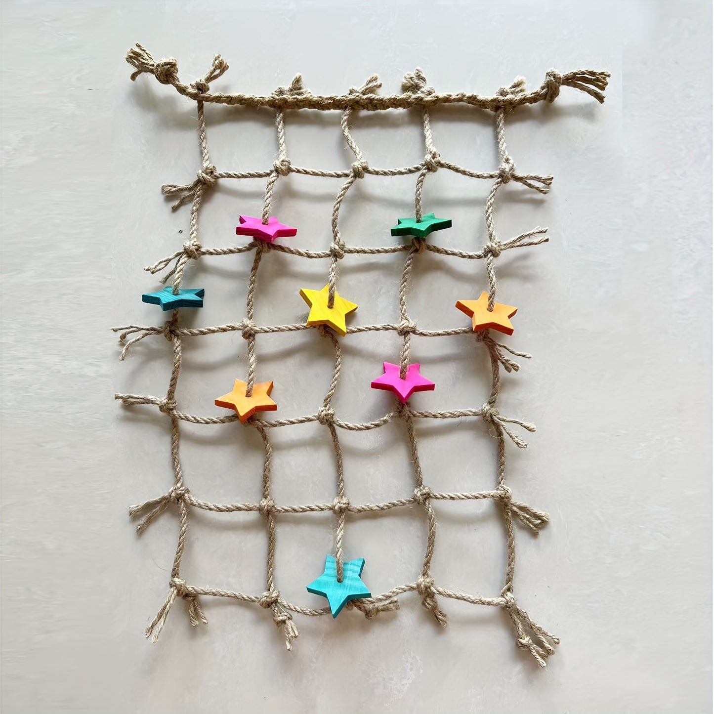 Bird Climbing Net for Parrots Hemp Rope Play Gym with Star Shape Chewable Toys Foraging Ladder Perch for Parakeets Cockatiels Conures Budgies