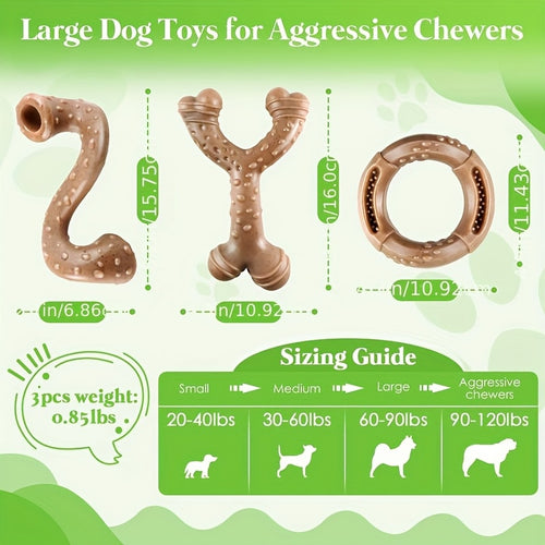 Dog Chew Toys 3 Pack Nylon Bone for Large Dogs – Bacon Scented Indestructible Chew Toy Set for Aggressive Chewers & Heavy Chewers 15–60 lbs, Durable Teething Toy for Medium Large Breeds
